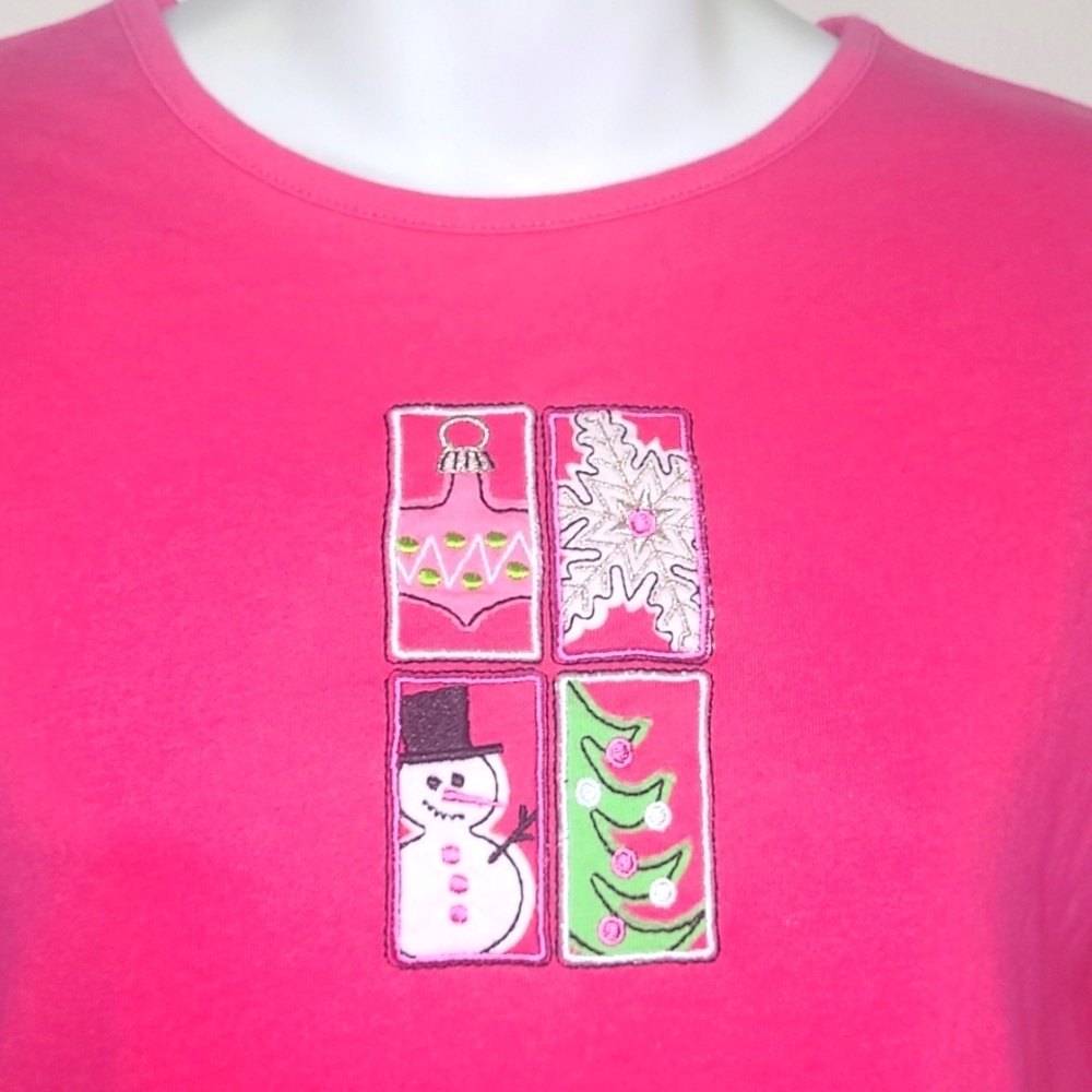 M & C Sportswear Snowman Christmas Shirt Pink Holiday Top Long Sleeve Med, Large